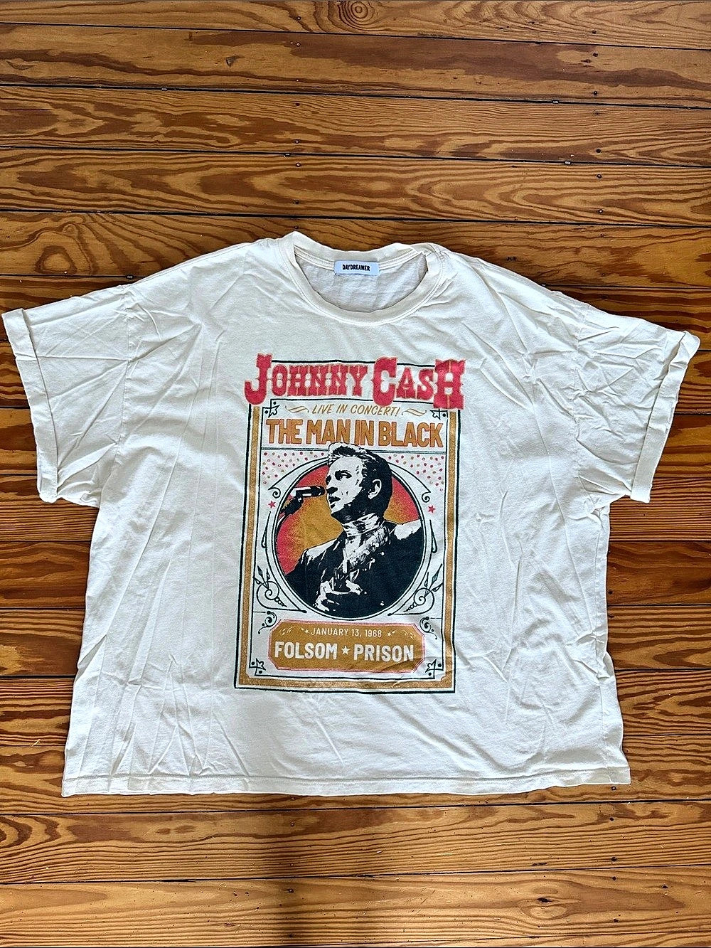 Daydreamer Johnny Cash The Man in Black Folsom Prison Tee White